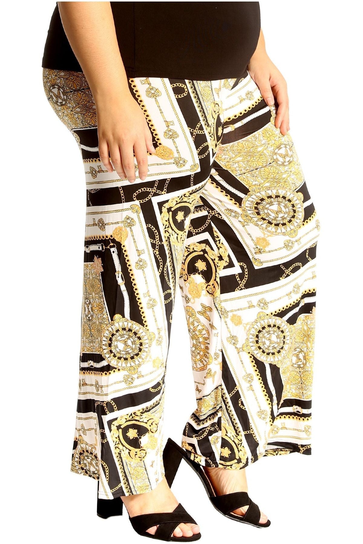 Plus Size Baroque Paisley Print Palazzo Trouser For Women  - Dropwear