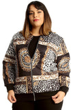 Black Plus Size Baroque Paisley Print Bomber Jacket For Women 14 - Dropwear