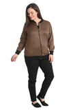 Khaki Green Plain Bomber Jacket Sleeve Top For Women 20 - Dropwear