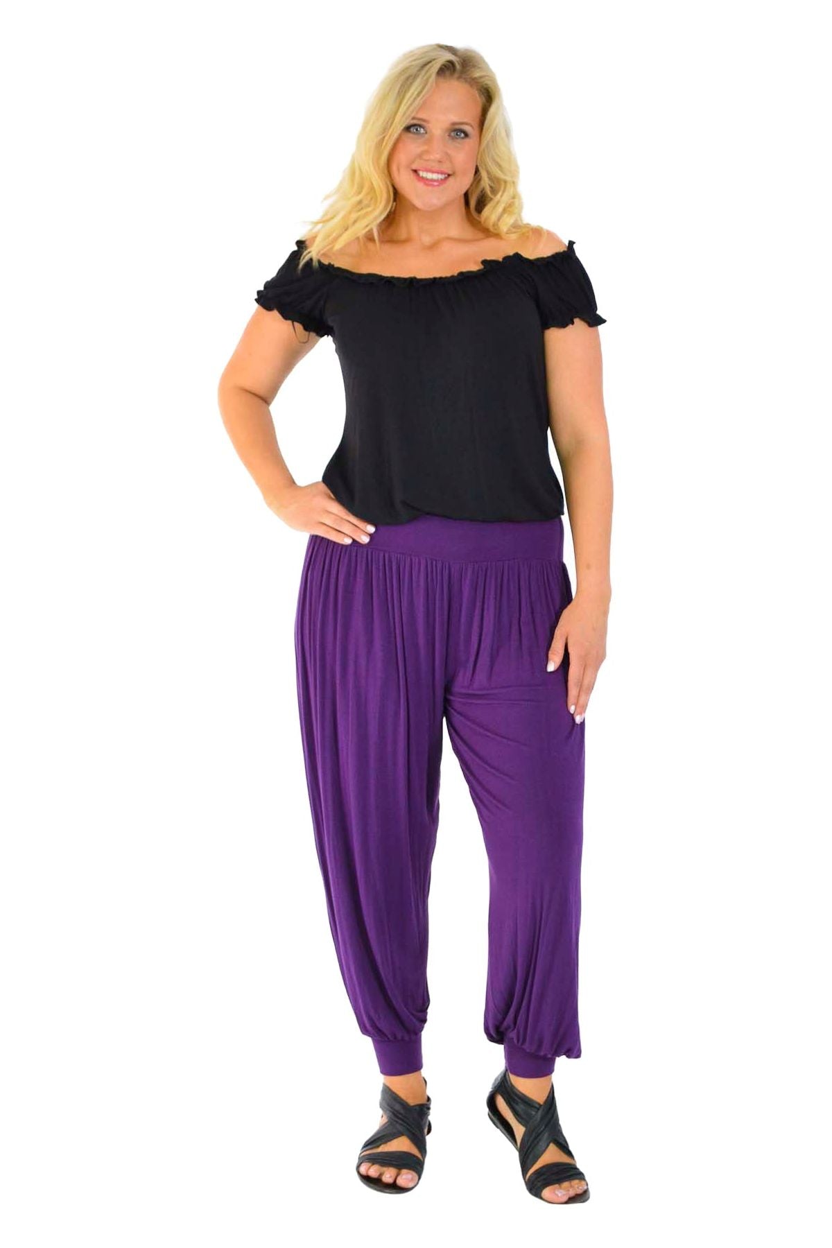 Dark Brown Plus Size Harem Trousers Full Length For Women 24-26 - Dropwear