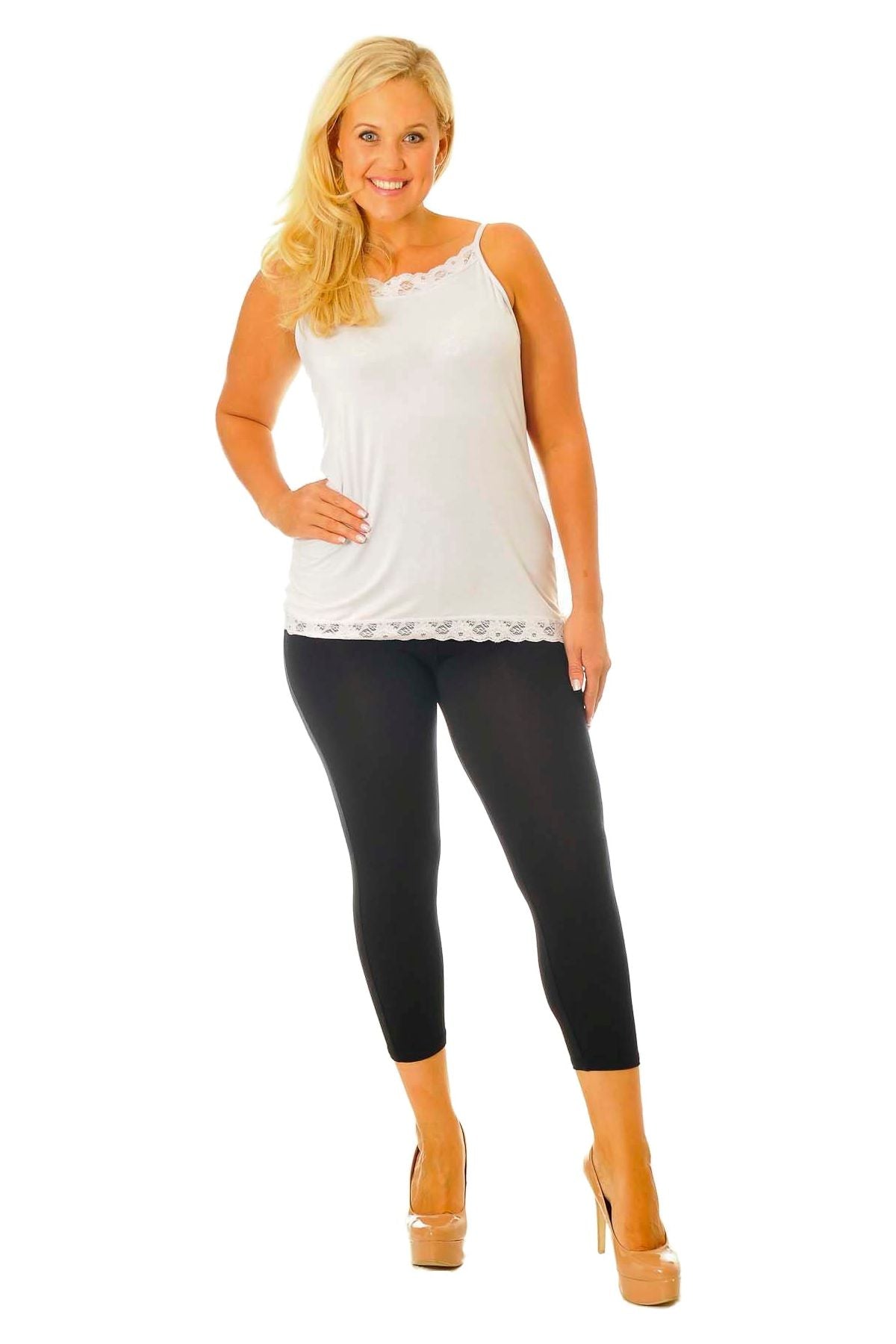 Black Plus Size 3/4 Length Cropped Leggings For Women 20-22 - Dropwear