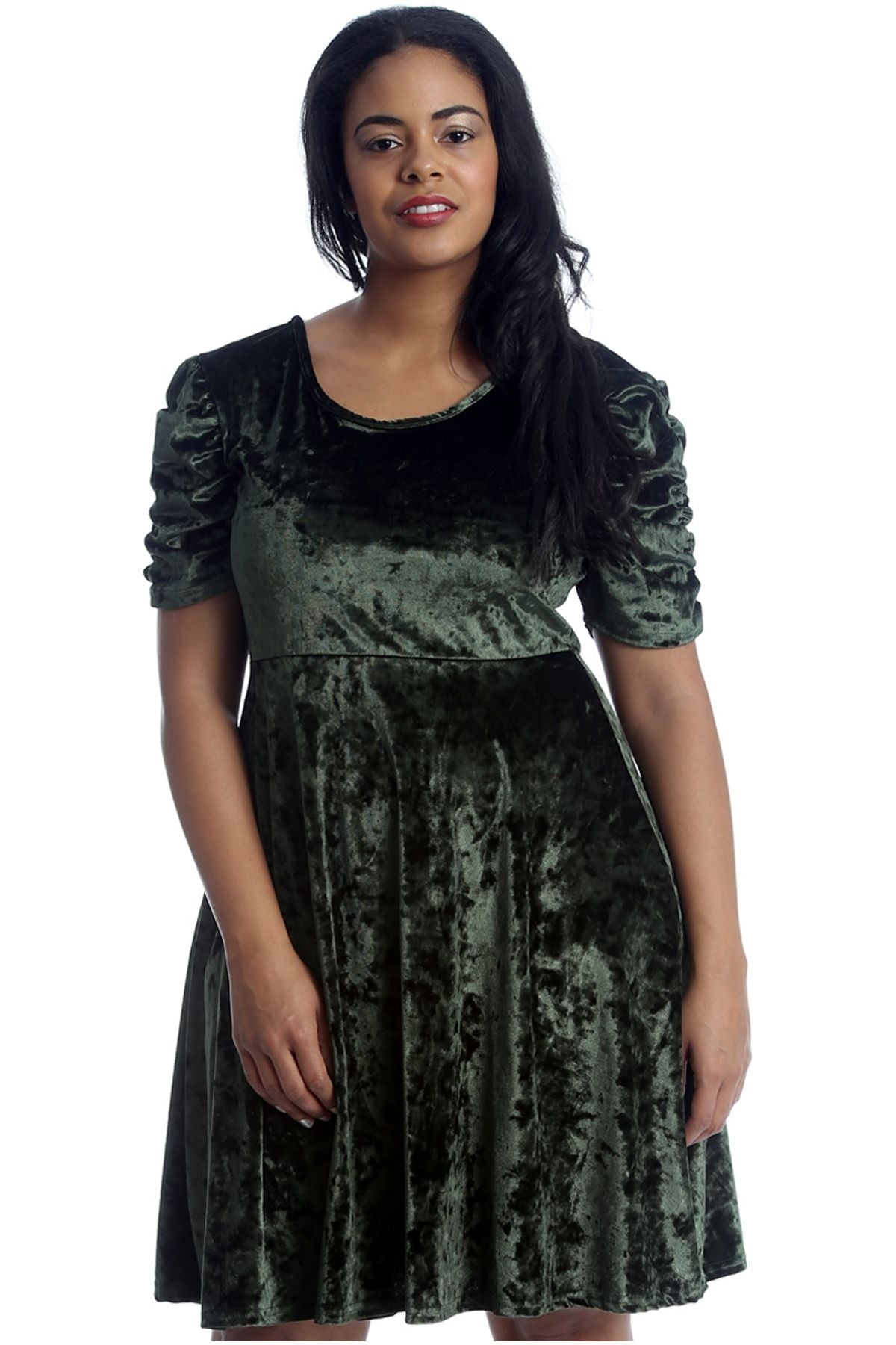 Black Plus Size Skater Style Velvet Cross Back Dress For Women 18 - Dropwear
