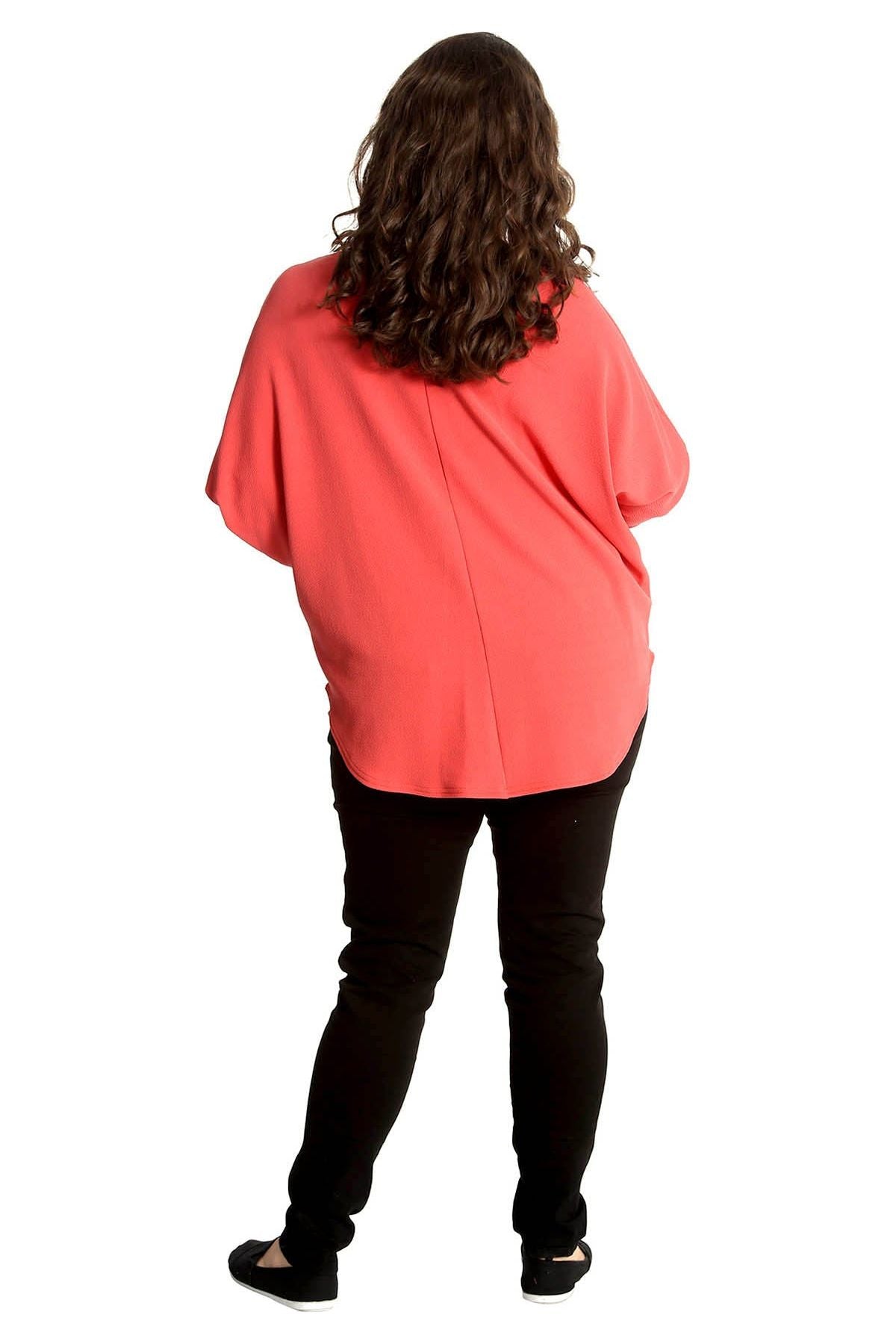 Zip Curved Hem V-Neck Batwing Sleeve Top For Women  - Dropwear