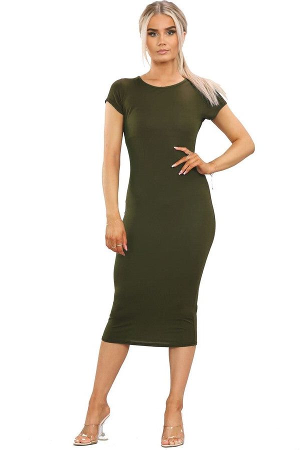Black Plus Size Plain Cap Sleeve Stretch Jersey Midi Dress For Women 24-26 - Dropwear