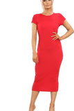 Khaki Green Plus Size Plain Cap Sleeve Stretch Jersey Midi Dress For Women 24-26 - Dropwear