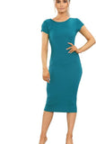 Navy Blue Plus Size Plain Cap Sleeve Stretch Jersey Midi Dress For Women 20-22 - Dropwear