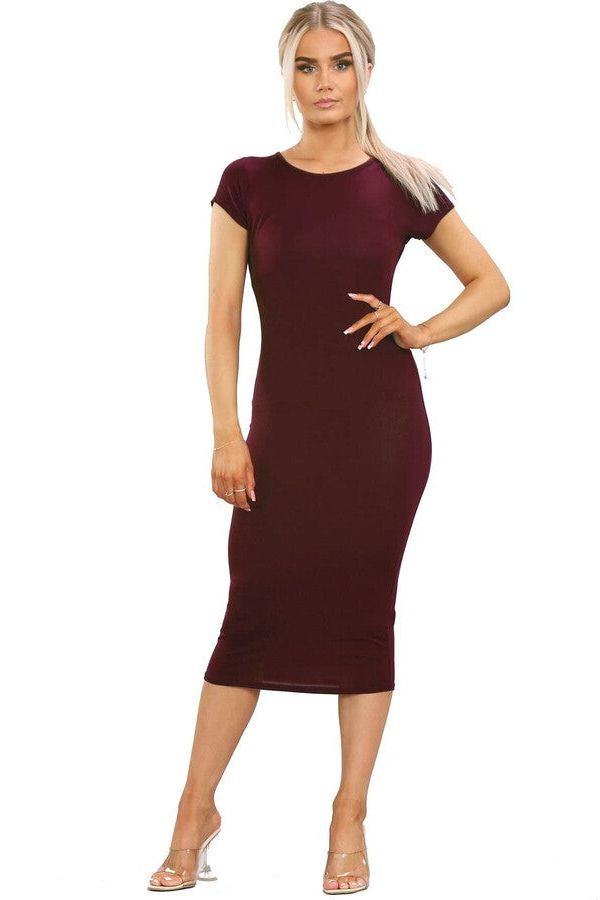 Pink Plus Size Plain Cap Sleeve Stretch Jersey Midi Dress For Women 16-18 - Dropwear