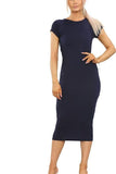 Black Plus Size Plain Cap Sleeve Stretch Jersey Midi Dress For Women 20-22 - Dropwear