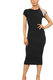 Black Plus Size Plain Cap Sleeve Stretch Jersey Midi Dress For Women 16-18 - Dropwear
