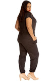 Black Plus Size Cowl Neck Pocket Belted Jumpsuits For Women 18 - Dropwear