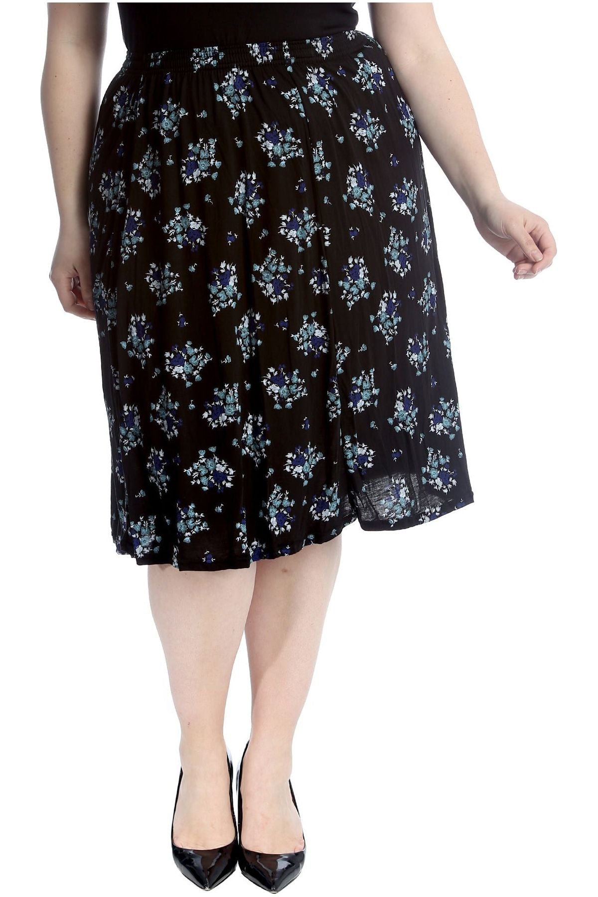 Teal Floral Plus Size Teal Floral Midi Skirt For Women 16-18 - Dropwear