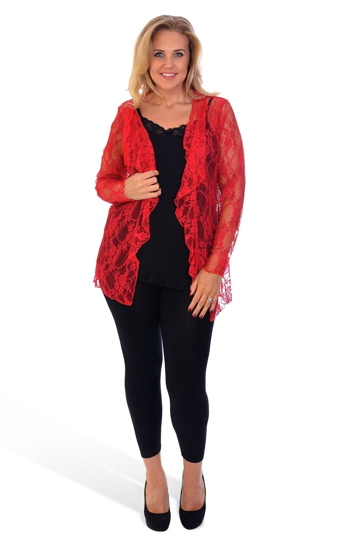 White Floral Lace Open Cardigan Waterfall Top For Women 18 - Dropwear