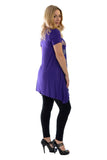 Purple Butterfly Hanky Hem Short Sleeve Top For Women 14 - Dropwear