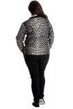 Black Plus Leopard Print Bomber Jacket For Women 22-24 - Dropwear