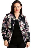 Black Floral Bomber Jacket Ladies Print Elasticated For Women 14 - Dropwear