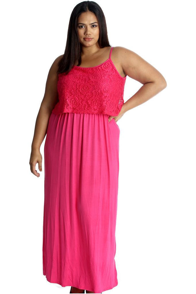 Coral Plus Size Lace Top Sleeveless Maxi Dress For Women 18 - Dropwear