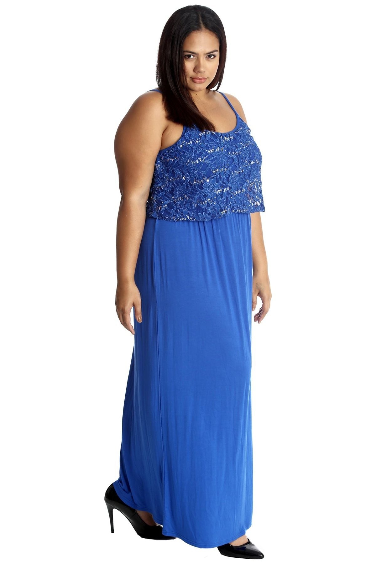 Red Plus Size Floral Sequin Lace Maxi Dress For Women 16 - Dropwear