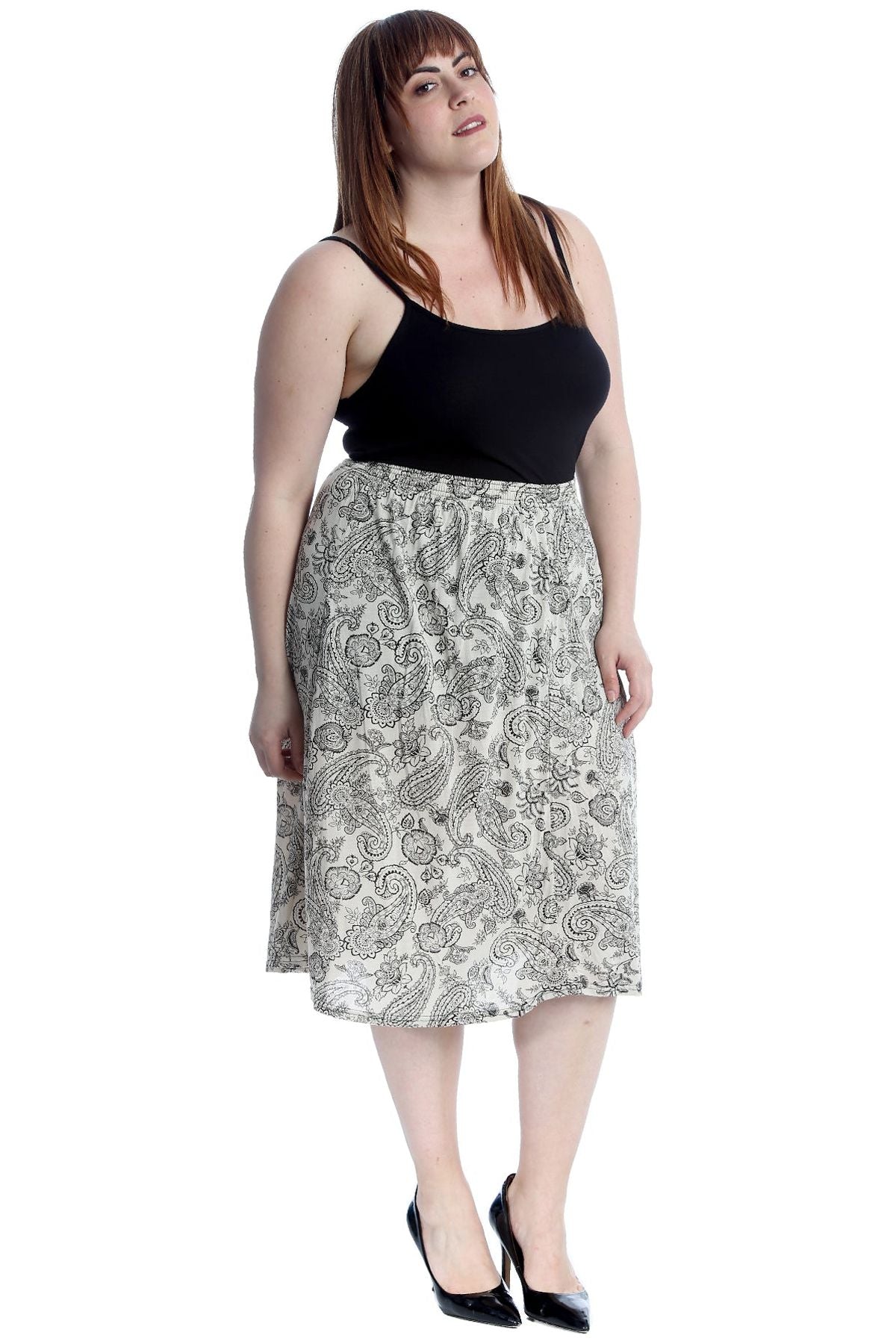 Paisley Stone Plus Size Paisley Stone Print Midi Skirt For Women 20-22 - Dropwear