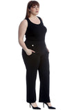 Khaki Green Plus Button Embellished Pocket Palazzo Trousers For Women 16 - Dropwear