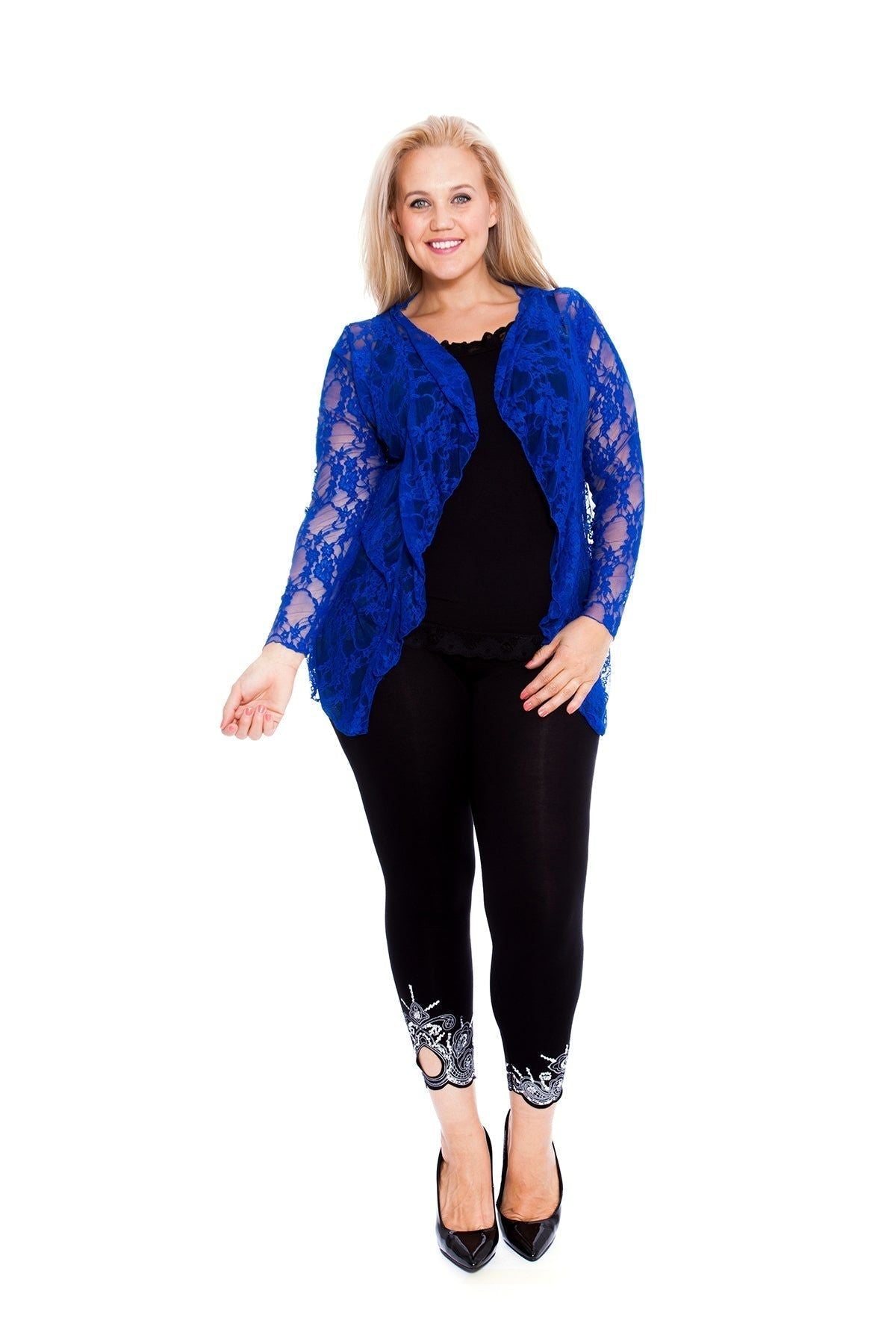 Purple Floral Lace Open Cardigan Waterfall Top For Women 18 - Dropwear