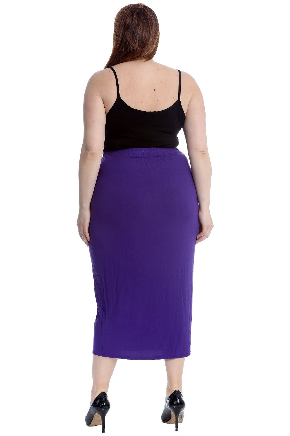 Purple Plus Size Plain Long Ladies Stretch Maxi Skirt For Women 16 - Dropwear