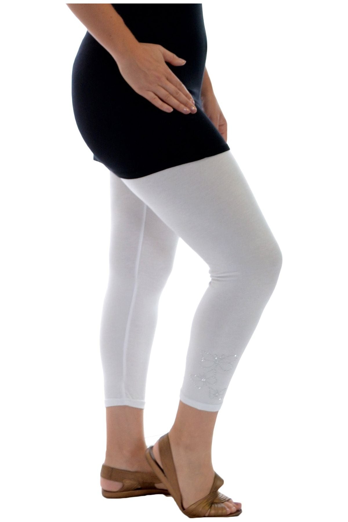 Brown Plus Size 3/4 Butterfly Sequin Leggings For Women 20-22 - Dropwear