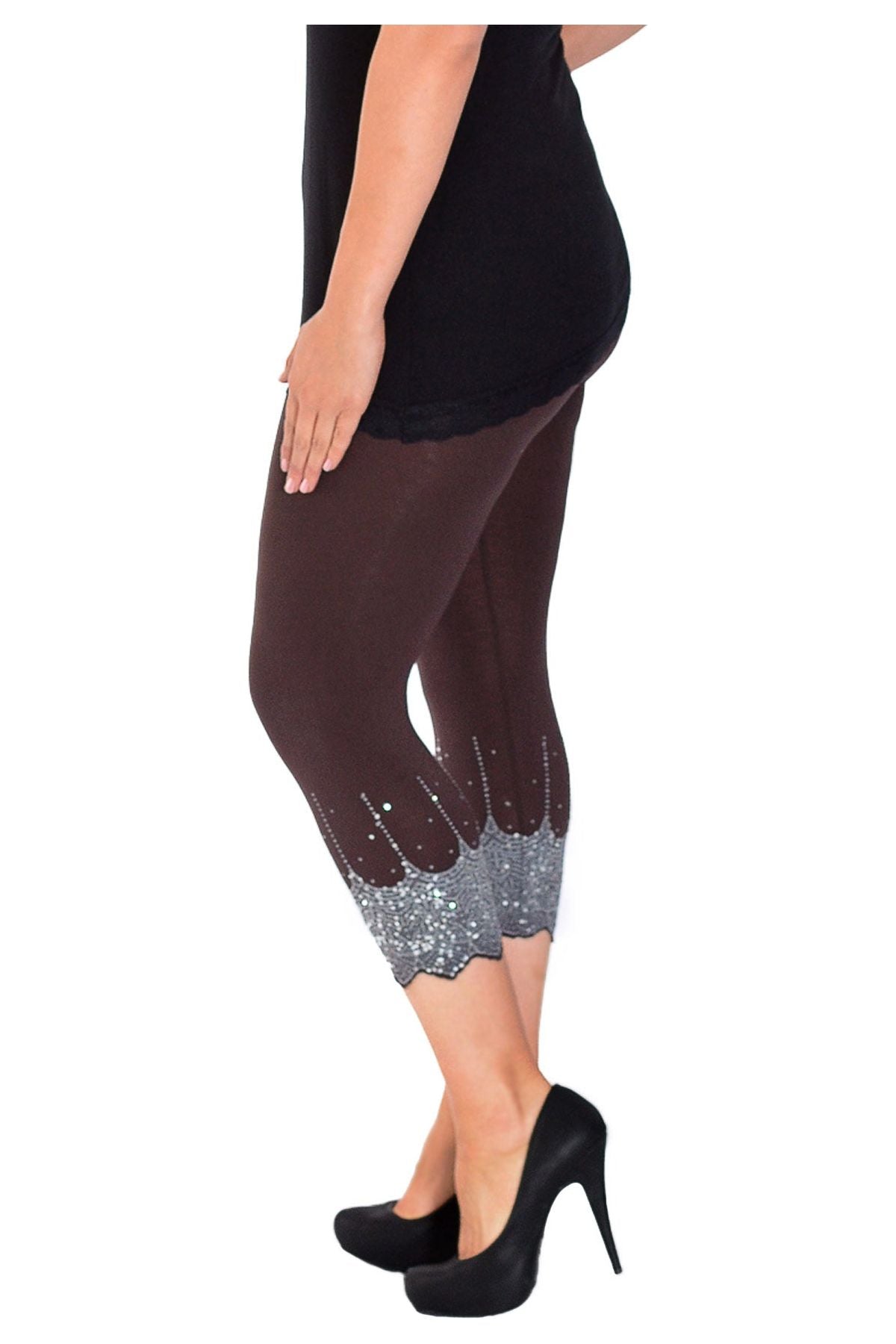 White Scallop Edge Sequin Leggings For Women 12-14 - Dropwear