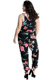 Black Plus Size Trouser Sleeveless Scoop Neck Floral Print Jumpsuit For Women 22-24 - Dropwear