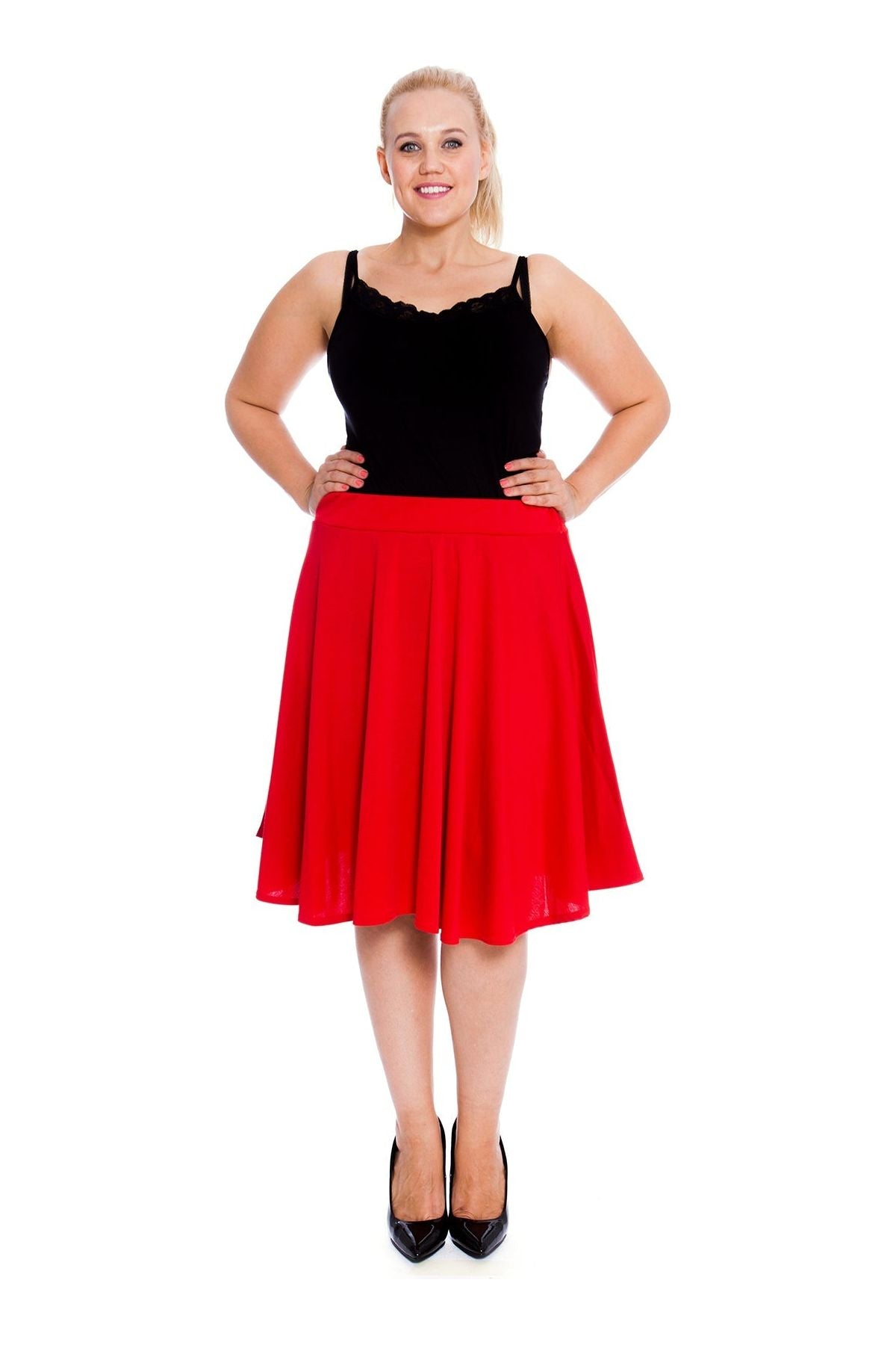 Navy Blue Flared Elastic Waist Skater Skirt For Women 18 - Dropwear