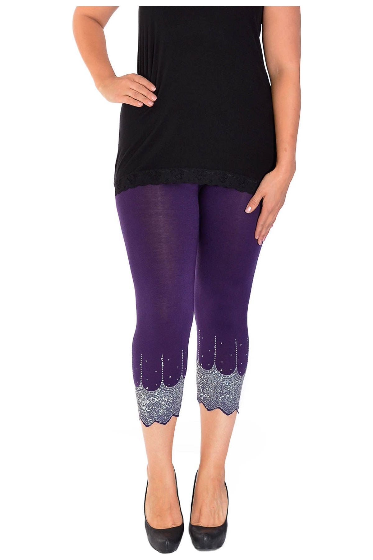 Scallop Edge Sequin Leggings For Women  - Dropwear