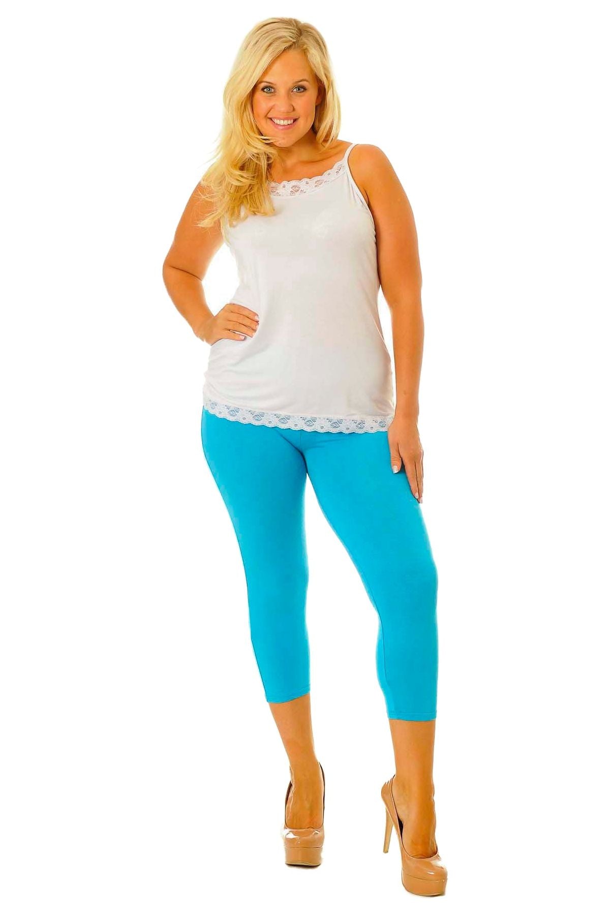 Navy Blue Plus Size 3/4 Length Cropped Leggings For Women 16-18 - Dropwear