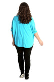 Zip Curved Hem V-Neck Batwing Sleeve Top For Women  - Dropwear