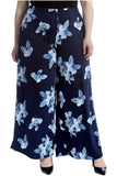 Navy Blue Plus Size Floral Print Palazzo Trouser For Women 16-18 - Dropwear