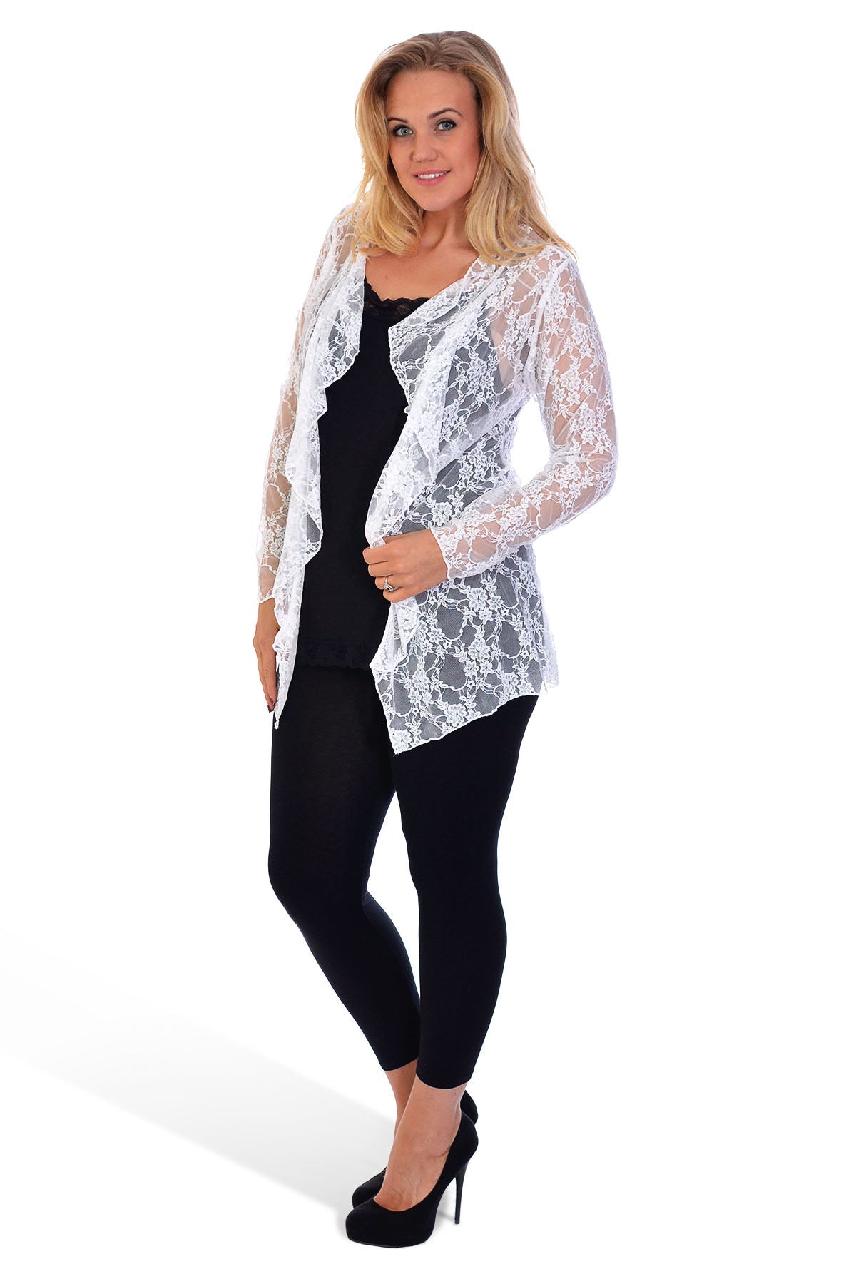 Wine Floral Lace Open Cardigan Waterfall Top For Women 16 - Dropwear