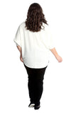 Zip Curved Hem V-Neck Batwing Sleeve Top For Women  - Dropwear