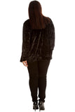 Black Long Sleeve Velour Velvet Bomber Jacket For Women 26-28 - Dropwear